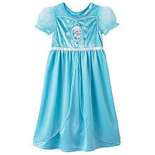 Disney Girls Blue Frozen Elsa Flutter Sleeve Satin Pique Night Gown with Sheer Overlay - Toddler