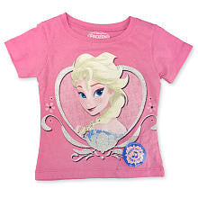 Disney Girls Pink Frozen Elsa "Let It Go" Singing Short Sleeve T Shirt with Glitter Accents - Toddler/Kids