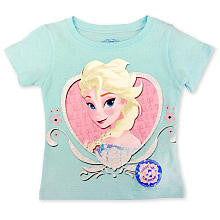 Disney Girls Aqua Blue Frozen Elsa "Let It Go" Singing Short Sleeve T Shirt with Glitter Accents - Toddler/Kids