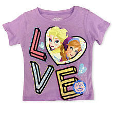 Disney Girls Purple Frozen Elsa and Anna "Let It Go" Singing Short Sleeve "LOVE" T Shirt - Toddler/Kids