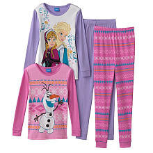 Disney Girls 4 Piece Purple/Pink Fozen Cotton Pajama Set with Long Sleeve Elsa, Anna and Olaf Tops and Pants - Toddler