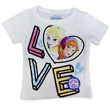 Disney Girls White Frozen Elsa and Anna "Let It Go" Singing Short Sleeve "LOVE" T Shirt - Toddler/Kids