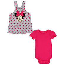 Disney Girls' 2 Piece Gray/Pink Minnie Mouse Short Sleeve Bodysuit and Jumper Set