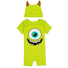 Disney Boys' 2 Piece Green Monsters Inc Mike Wazowski Lap Shoulder Romper and Hat Layette Set