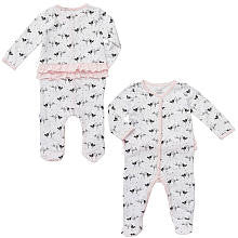 amy coe Girls' White/Pink Birds Snap Front Footie