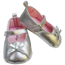 Babyrageous Girls Metallic Silver Mary Jane with Bow Toe Detail Soft Sole Shoes