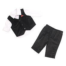 FAO Schwarz Boys 3 Piece White Long Sleeve Shirt, Black Vest with Fuax Red Handkerchief and Black Pant Set