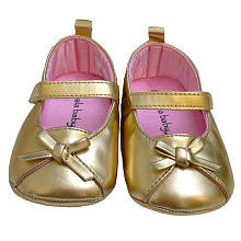 Babyrageous Girls Metallic Gold Mary Jane with Bow Toe Detail Soft Sole Shoes