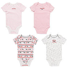 Koala Baby Girls' 4 Pack Pink/White Bow and Heart Short Sleeve Bodysuits