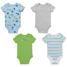 Koala Baby Boys' 4 Pack Blue/Green Alien and Monster Short Sleeve Bodysuits