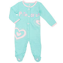 Koala Baby Girls Aqua "Princess" Textured Snap Front Footie