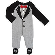 Koala Kids Boys' Gray/Black Raglan Sleeve Faux Tuxedo Footie