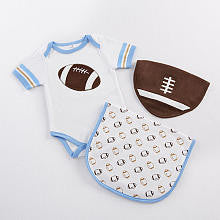 Baby Aspen Boys 3 Piece "Tiny Touchdown" Layette Gift Set with Bodysuit, Football Bib, and Burp Cloth- 0-6 Months