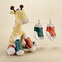 Baby Aspen Boys "Herbie in Hightops" Giraffe and Socks Gift Set with 2 Pairs Faux Sneaker Socks and Plush- 0-6 Months