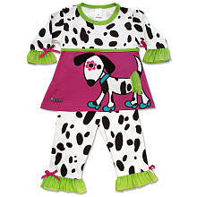 Sozo Girls 2 Piece Dalmation Dress with Applique and Ruffle Trim and Leggings Set