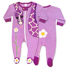 Sozo Girls Purple Giraffe Zip Up Footie with Applique and Foot Art