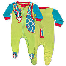 Sozo Boys Lime/Blue Giraffe Applique Zip Up Footie