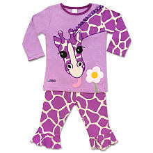 Sozo Girls 2 Piece Purple Giraffe Playwear Set with Long Sleeve Top and Ruffle Cuff Printed Pants