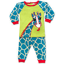 Sozo Boys 2 Piece Lime/Blue Giraffe Cotton Pajama Set with Long Sleeve Raglan Top and Printed Pants