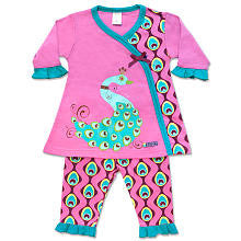 Sozo Girls 2 Piece Pink/Blue Peacock Dress Set with Wrap Dress and Printed Leggings