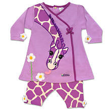 Sozo Girls 2 Piece Purple Giraffe Set with Wrap Dress and Printed Leggings