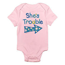 CafePress Girls "She's Trouble" Pink Short Sleeve Bodysuit