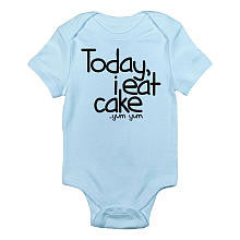 CafePress Boys "Today, I Eat Cake" Blue Short Sleeve Bodysuit