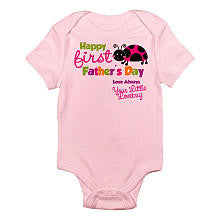 CafePress Girls "Happy First Father's Day" Ladybug Print Bodysuit