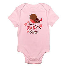 CafePress Girls "Little Sister" Birdie Print Short Sleeve Bodysuit