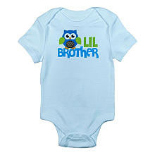 CafePress Boys "Lil Brother" Owl Print Short Sleeve Bodysuit