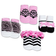 Baby Essentials 4 Piece Fancy Sock Set - Pink/Black