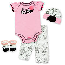 Baby Essentials Born to Shop 4 Piece Newborn Layette Set