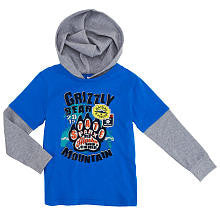 Koala Kids Boys' Blue/Gray Grizzly Bear Mountain Faux Layered Hooded Shirt - Toddler