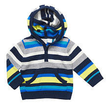 Koala Kids Boys' Blue/Gray Striped Hooded Henley Sweater - Toddler