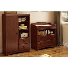 South Shore Sweet Morning Changing Table and Armoire with Drawers - Royal-Cherry