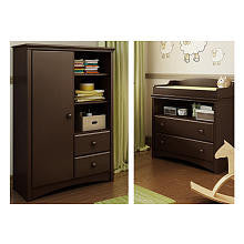 South Shore Angel Changing Table and Armoire with Drawers - Espresso