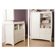 South Shore Beehive Changing Table with Removable Changing Station and Armoire with Drawers - Pure White