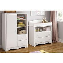 South Shore Heavenly Changing Table and Armoire with Drawers - Pure White