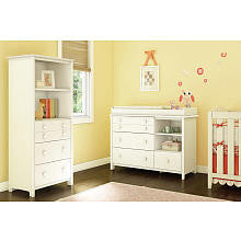 South Shore Little Smileys Changing Table with Removable Changing Station and Shelving Unit with Drawers - Pure White