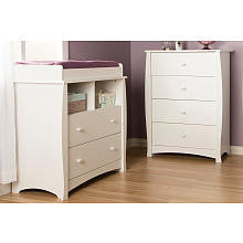 South Shore Beehive Changing Table with Removable Changing Station and 4-Drawer Chest - Pure White