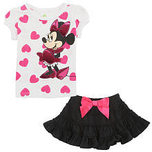 Disney Girls' 2 Piece Minnie Mouse Playwear Set with Heart Print Short Sleeve Shirt and Tiered Skirt