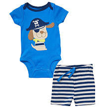 Koala Baby Boys' 2 Piece Blue Puppy Pirate Playwear Set with Short Sleeve Bodysuit and Striped Shorts