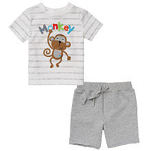 Koala Baby Boys' 2 Piece White/Gray Monkey Short Sleeve T Shirt and Knit Shorts Playwear Set