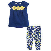 Koala Baby Girls' 2 Piece Playwear Set with Short Sleeve Rosette Swiss Dot Tunic and Knit Capris