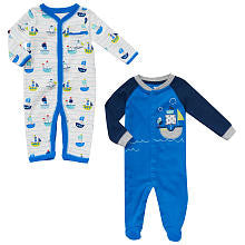 Koala Baby Boys' 2 Piece Blue/White Boats Layette Set with Raglan Footie and Printed Coveralls