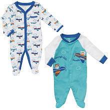 Koala Baby Boys' 2 Pack Blue/White Little Traveler Footies