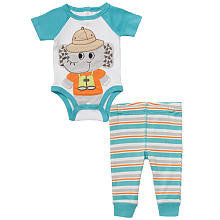 Koala Baby Boys' 2 Piece Teal/White Elephant Safari Short Sleeve Bodysuit and Striped Pants Playwear Set