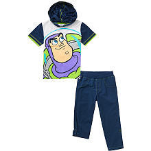 Disney Boys' 2 Piece Navy/Lime Buzz Lightyear Playwear Set with Hooded Short Sleeve T Shirt and Pants - Toddler