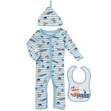 Koala Baby Boys' 3 Piece Blue/White Pirate Puppy Layette Set With Striped Snap Front Coveralls, Hat and Bib