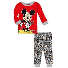 Disney Boys' 2 Piece Red/Gray Mickey Mouse Pajama Set with Long Sleeve Shirt and Pants